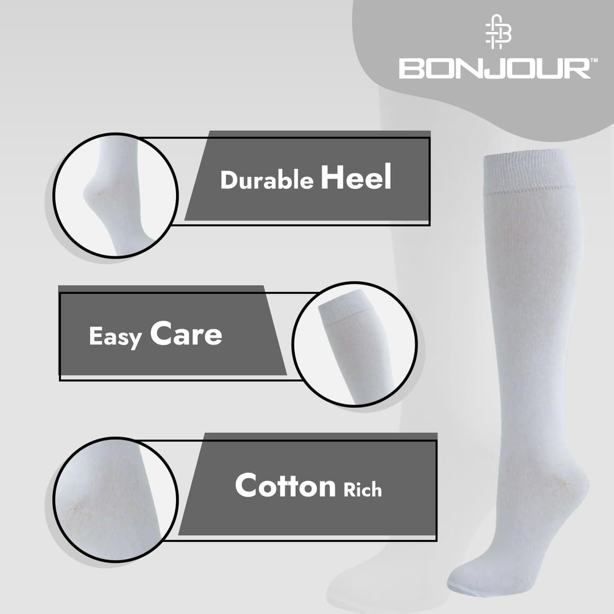 Bonjour® 6 Pairs Girls Kids Knee High School Socks Cotton Socks, Back to School Plain Socks Uniform Party Wear, Long Socks Girls Kids Knee High Socks for School — view 5