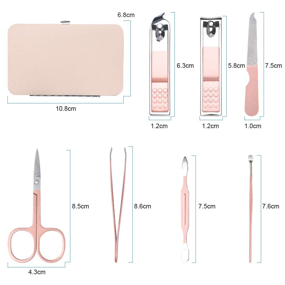 URAQT Manicure Set for Women, 7 Pcs Nail Clippers and Grooming Kit for Eyebrows, Stainless Steel Nail Care Tools with Leather Case for Travel and Home — view 2
