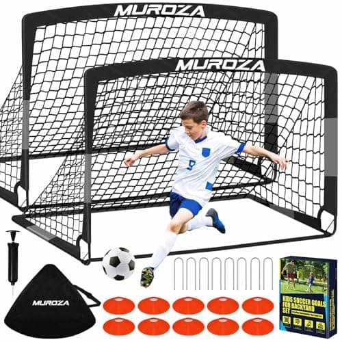 Soccer Goal, Kids Soccer Goals for Backyard Set, 2 Pack of 4x3 ft Portable Pop Up Soccer Net with Soccer Ball, Cones, Complete Training Equipment for Youth, Toddler Outdoor Sports Games
