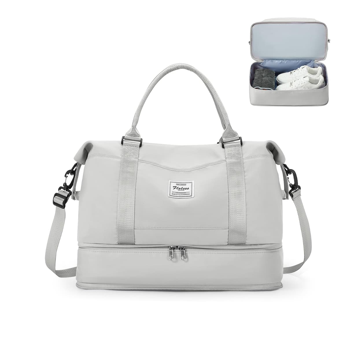 SEAFEW Bolsa de Viaje 40x20x25 para Ryanair,Impermeable Bolsa de Deporte para Gimnasio,Bolsa de Mano Equipaje de Fin de Semana 40x30x20 para Mujer,Bolso de Natación para Playa,D15-Gris Claro