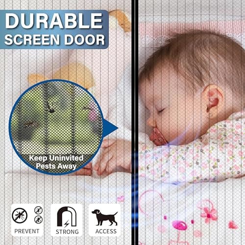 Magnetic Screen Door -Fit Door Size 34.0 x 78.0'' Retractable Screen Door Mesh for Front Door or Sliding Door, Pet & Kid Friendly, Hands-Free Closure Keeps Bugs Out & Lets Breeze in, Stripe Black — view 4