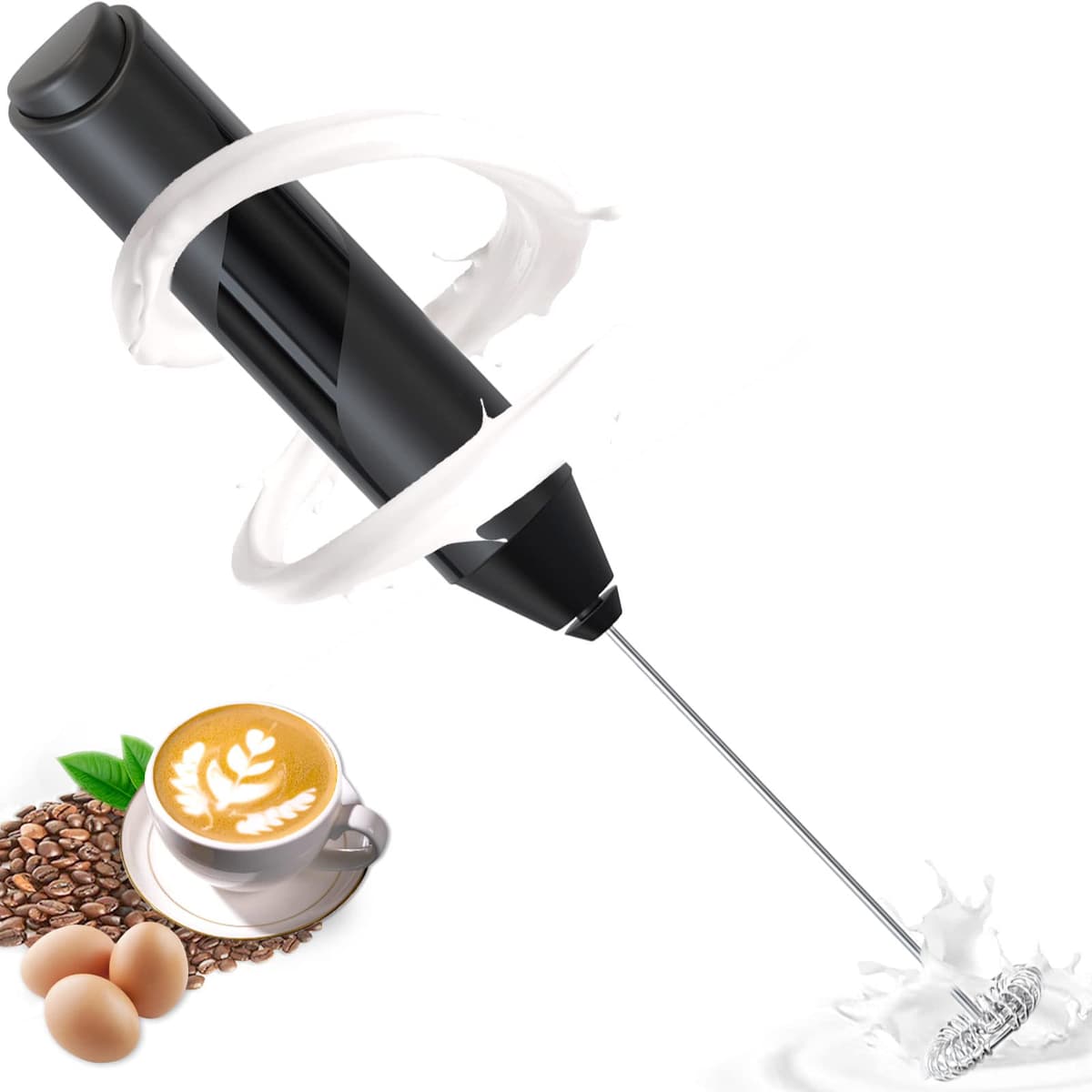 espumador de leche,USB Recargable batidor de leche electrico, 3 velocidades ajustable espumadera de leche, batidora leche espuma para capuchino, café, matcha (Negro) — view 12