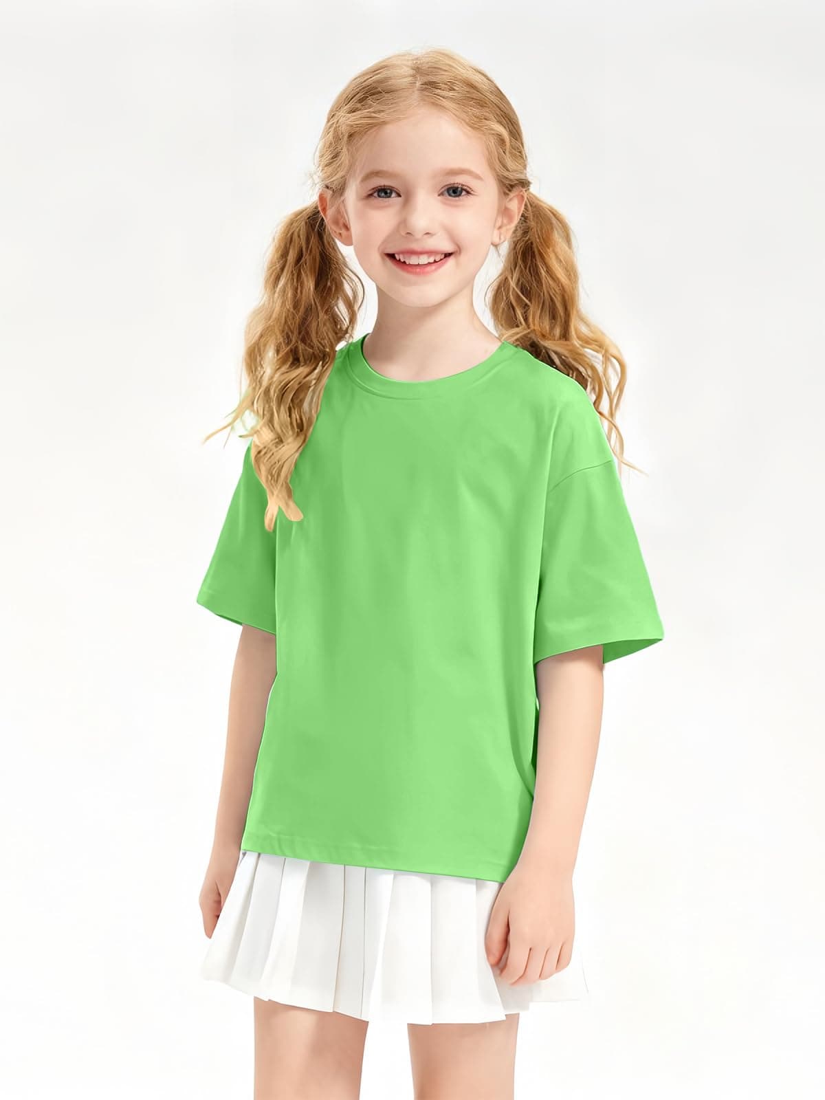 HOTIAN Camisetas para niña Verano Cuello Redondo Algodón Manga Corta Tops Liso Casual Deportes Manga Corta Tops Tees — view 3