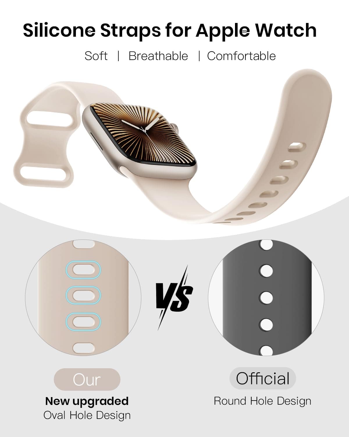 Patented Upgraded Silicone Strap Compatible with Apple Watch Straps 38mm 40mm 41mm 42mm(Series 10) for Women Men,Soft and Breathable Sport Watch Bands for iWatch Series 10 9 8 7 6 5 4 3 2 1 SE — view 2