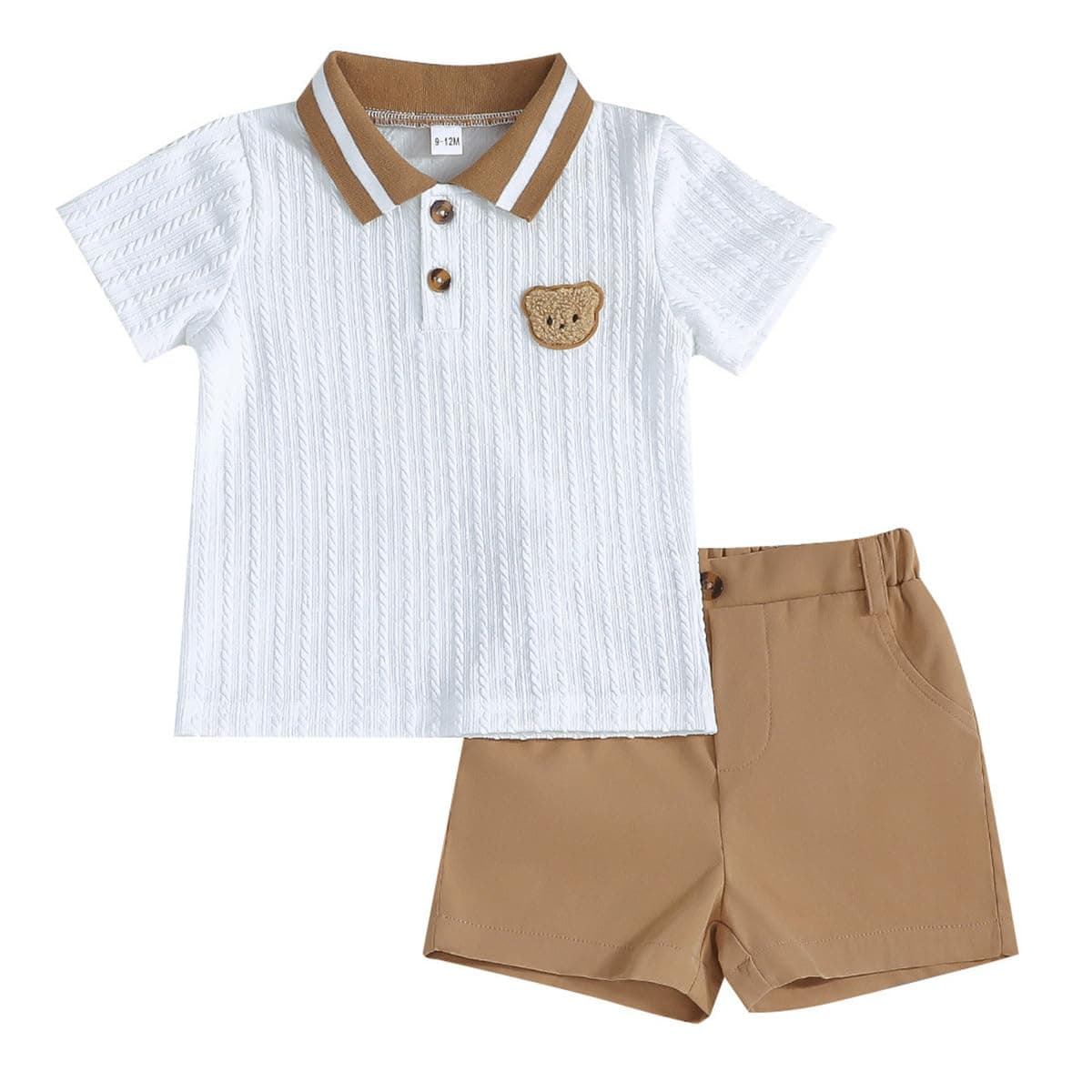 LUVCES Conjunto Verano Ropa para Bebé Niño Lindo Polo con Estampado de Oso + Cintura Elástica Pantalones Cortos y Bolsillos 2 Piezas Trajes de Primavera — view 9