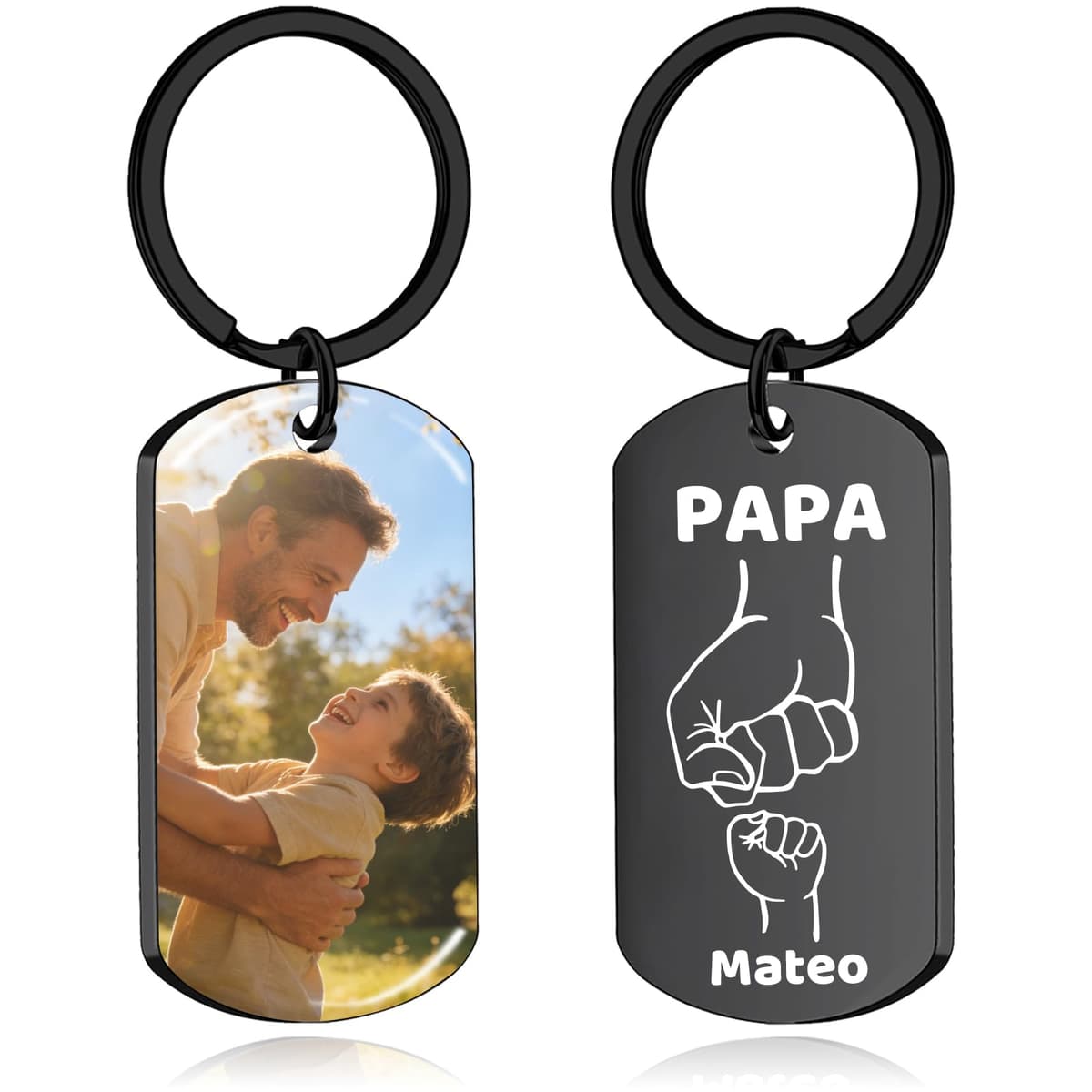 llaveros Personalizados Para el Día Del Padre, Día Del Padre Regalos, llavero Personalizado con Foto Grabada a Aoble Cara, Regalos Personalizados Para Papá