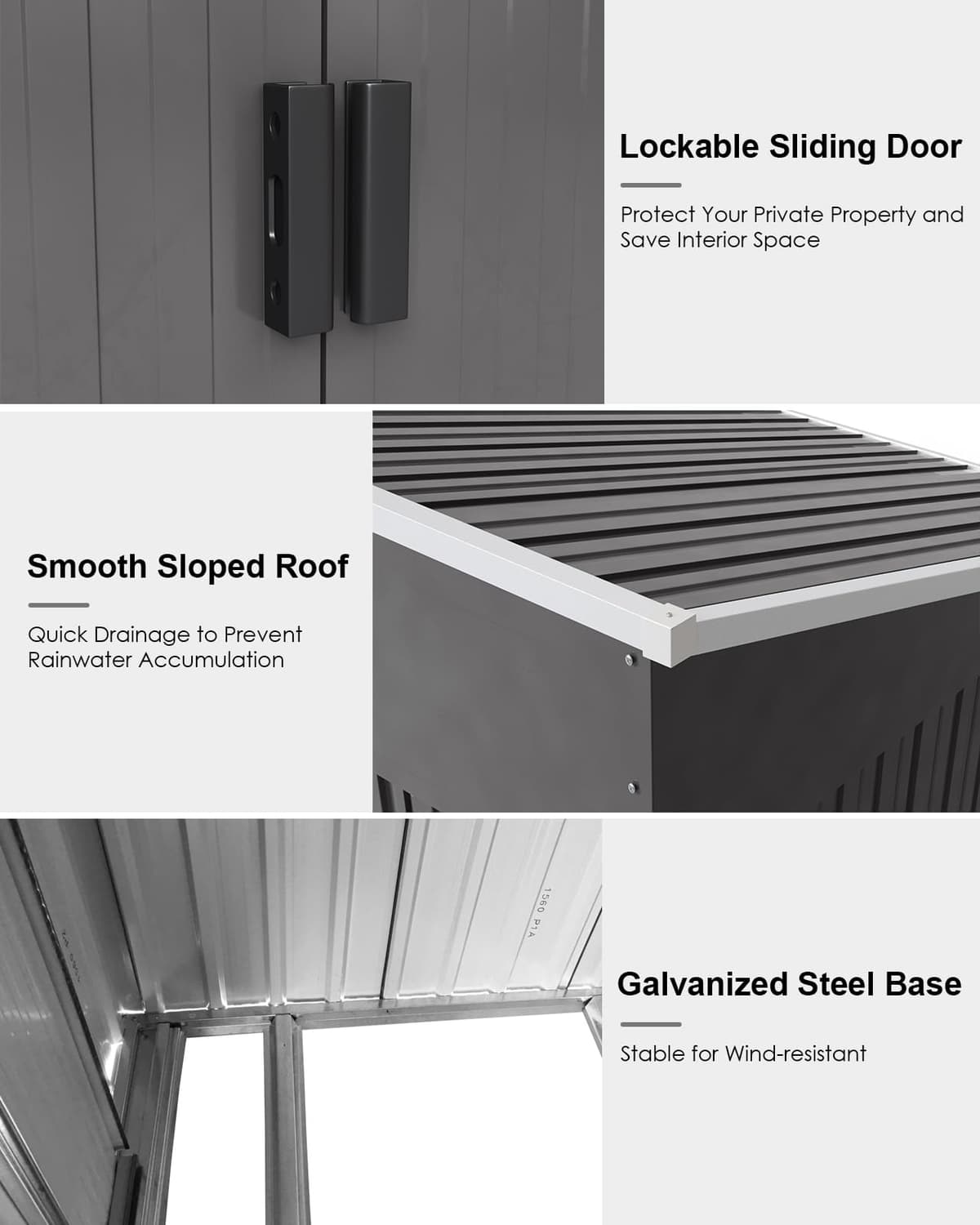 XEMQENER 8 x 4 FT Metal Garden Shed with Base, Lockable Waterproof Outdoor Storage Tool Shed with Pent Roof & Air Vents for Backyard Garden - 238x131x182 cm, Anthracite Grey — view 4