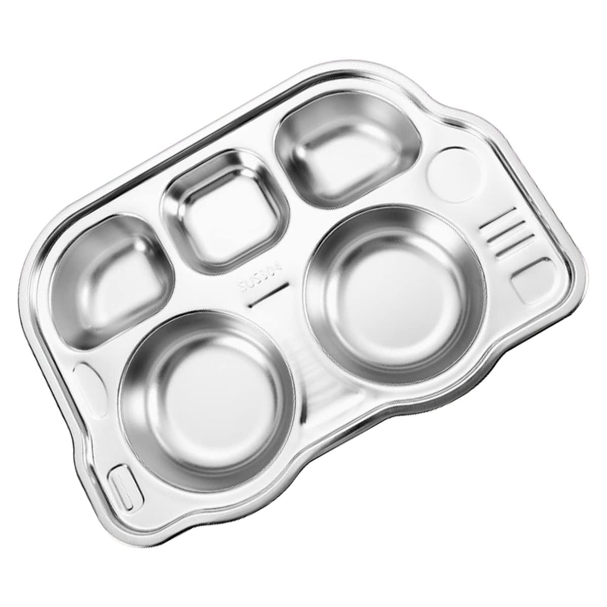 Stainless Steel Cartoon Divided Platter Fun Shape Drop Proof Dinner Tray for Kindergarten, Food Grade Plate for Kids Home Picnics Camping (Car) — view 9