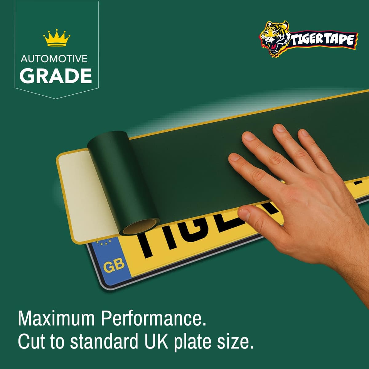 Tiger Tape® UK Made. Heavy Duty Max Hold Number Plate Roll | Fully Covers 2 x UK License Plate. Extra Strength Automotive Grade Adhesive. Ultimate High Performance Grip | Fits all UK Vehicles Full Coverage Roll (2 Plates) — view 3