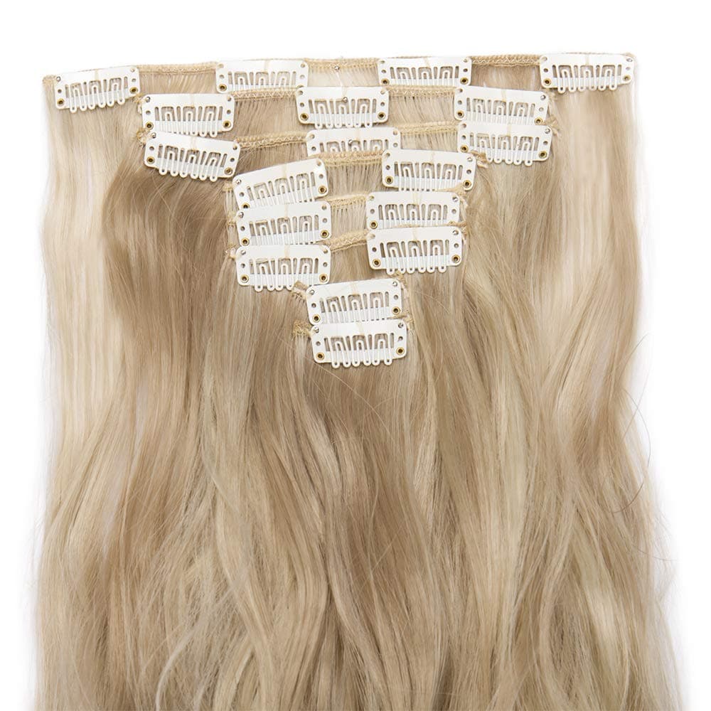 24"(60cm) SEGO Extensiones de Cabello Clip de Pelo Sintético Se Ve Natural 8 PCS [Sandy Rubio mezcla Blanqueador Rubio] Rizado Ondulado Largo Postizos Pelucas (140g) — view 2