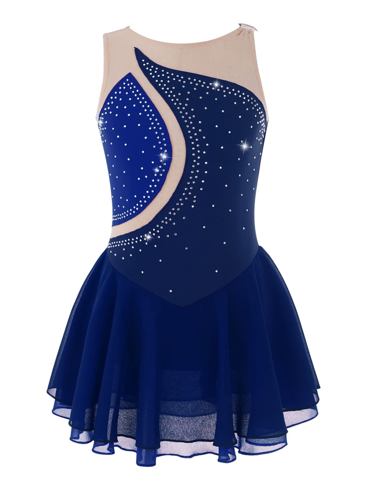 IEFIEL Vestido de Patinaje Artístico para Niña Maillot Ballet con Falda Malla de Gimnasia Rítmica sin Mangas con Lentejuelas Brillantes Vestido de Danza Lírica — view 38