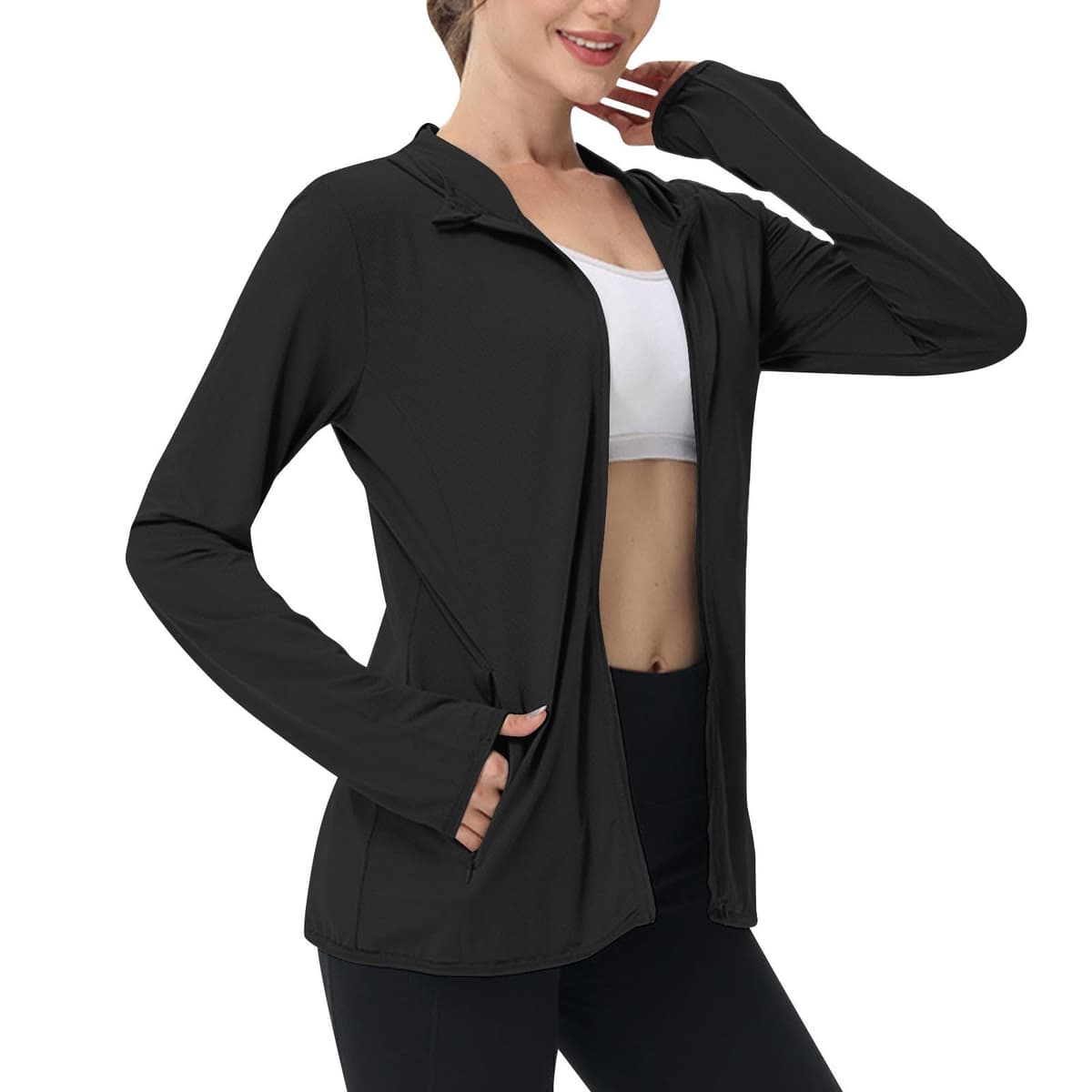Sun Jacket for Women UPF 50+ Lightweight Athletic Jacket Sun Protection Full Zip Hoodies Shirts Hiking Outdoor Pockets — view 14