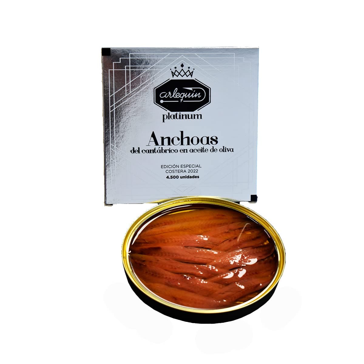 ARLEQUIN Serie Platinum Anchoa del Cantábrico, Elaborada a Mano en Santoña, en Aceite de Oliva (4 Latas (440 grs y 48 Filetes) — view 4
