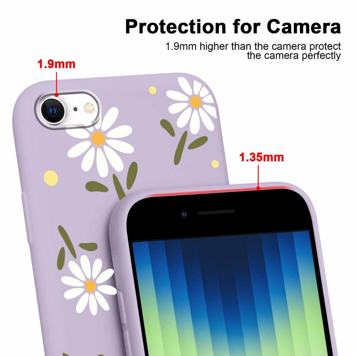 Yoedge 2 Pack Cute Flowers Print Suitable for iPhone 8/7/ iPhone SE 2022 2020 4.7" Phone Case, Floral Daisy Aesthetic Pattern Shell Soft Silicone TPU Shock-Absorbing Smile Cover for Women and Girls — view 4