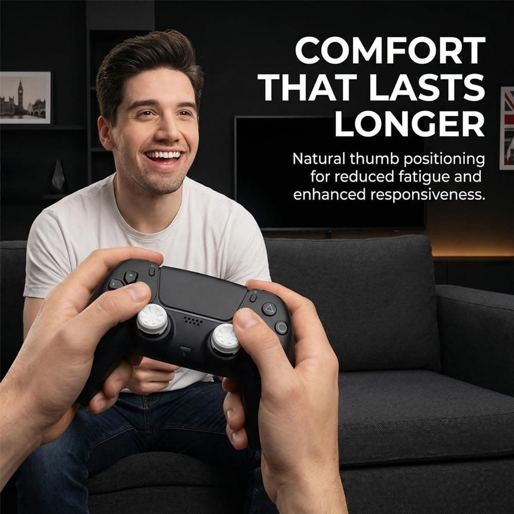 White Thumb Stick Grips for PS5 & PS4 Controllers, Anti-Slip Silicone Controller Thumb Grips, Joystick Grip Caps to Improve Accuracy & Reduce Fatigue, Gaming Analog Stick Covers (2PCS) — view 4