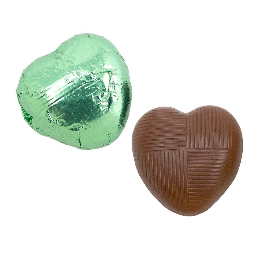 Italian Options Milk Chocolate Foiled Hearts, 100 Chocolates, Green Foil — view 2