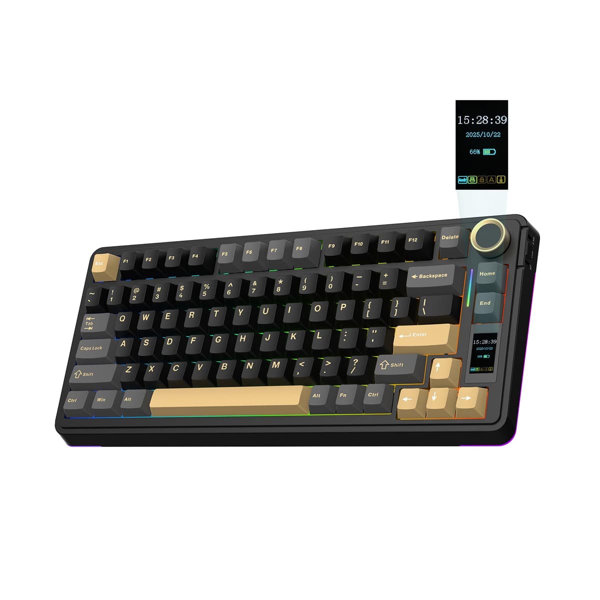 EPOMAKER X Aula EA75 MAX Teclado Mecánico Inalámbrico para Juegos con Pantalla y Perilla, 5000mAh, Hot-Swap, RGB, Teclas PBT,Gasket Suave, Teclado Mecánico del 75%,Formato US (Negro, Silent Switch)