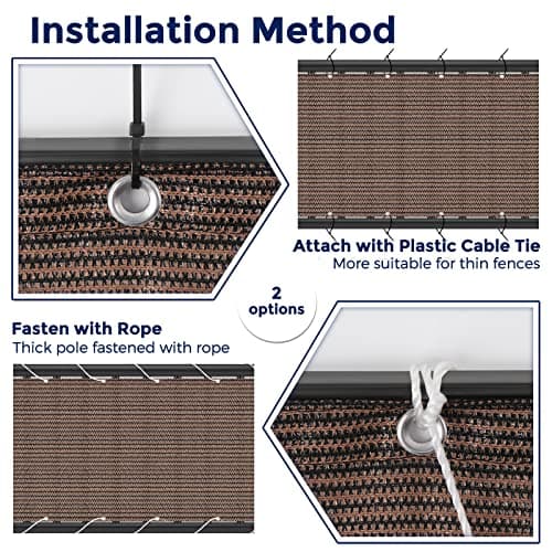 Duerer Balcony Screen Privacy Fence Cover 3' x 16.5' Brown Fence Netting Mesh Shade Cloth Fabric UV Protection for Apartment Balcony Railing Porch Outdoor, Backyard, Patio, Included Cable Ties Rope — view 4