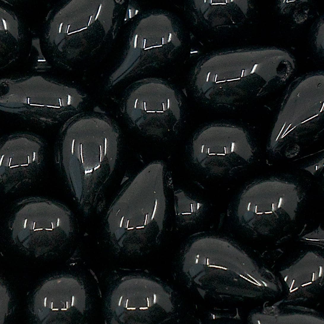 Czech 50-Piece Glass Beads, 6x9mm, Teardrop Jet Black Opaque — view 5