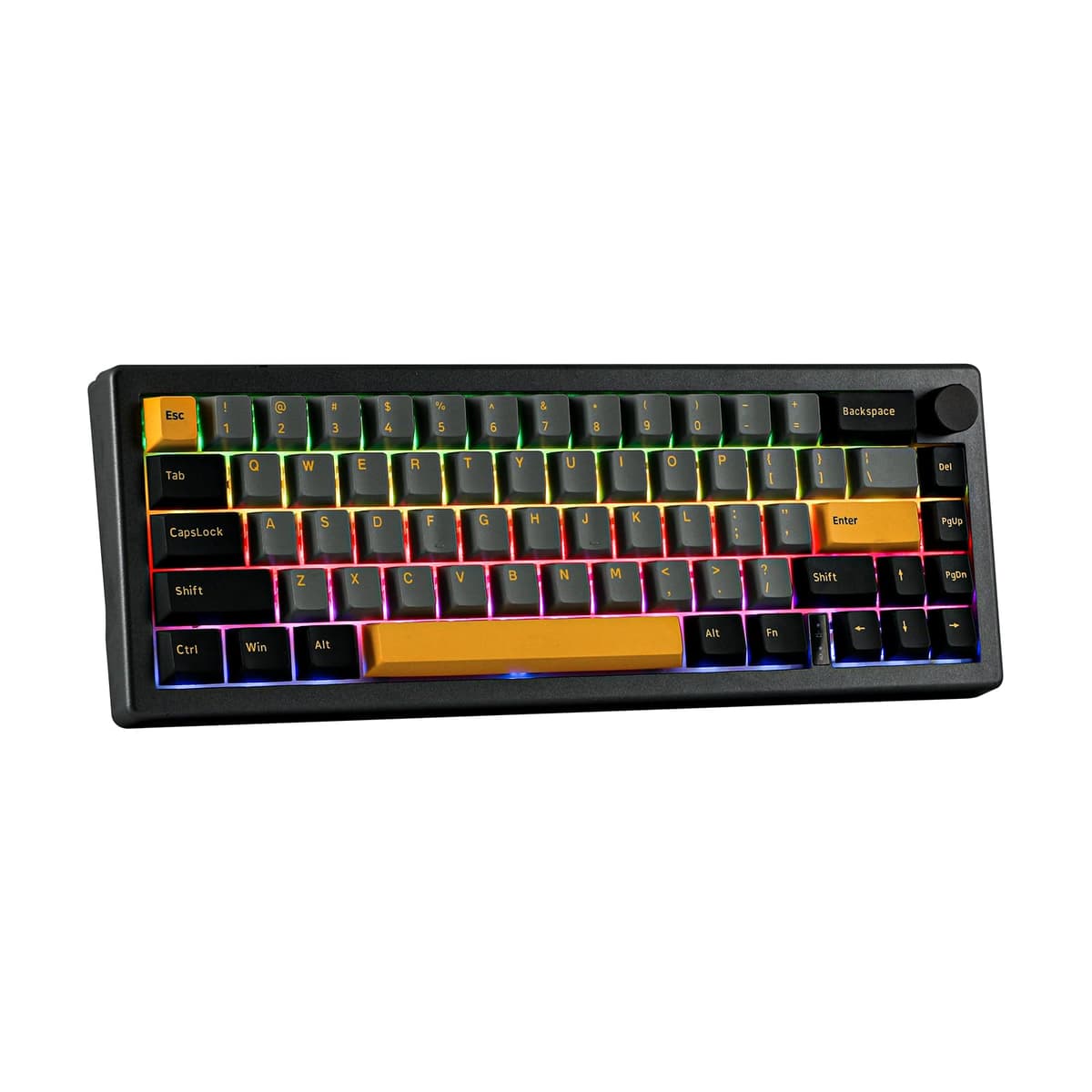 EPOMAKER EK68 Teclado Mecánico Inalámbrico/Bluetooth/USB-C. 65% Teclado con batería 3000mAh,Volumen botón,RGB,Hot Swap,para Juegos/Oficina/PC/Mac/Linux (US Negro Oro, Gateron Yellow Switch)