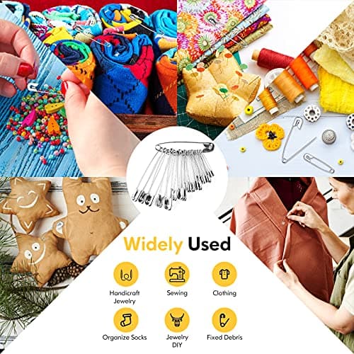Huhuhero 160Pcs Safety Pins, Large & Small Safety Pins for Clothes Sewing Craft, 5 Assorted Sizes Sharp Edge Pins Bulk, Art and Craft Supplies (Sliver) — view 6