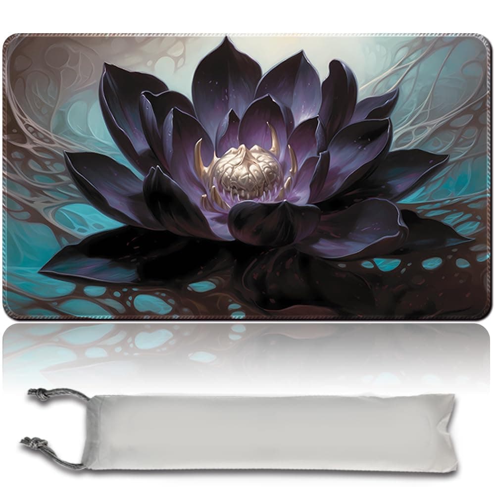Alfombrilla de juego MTG + bolsa impermeable gratis, bordes cosidos, superficie de goma lisa, alfombrilla de juego MTG con zonas (un original ángel de vuelo alabastro) (loto negro, sin zona)