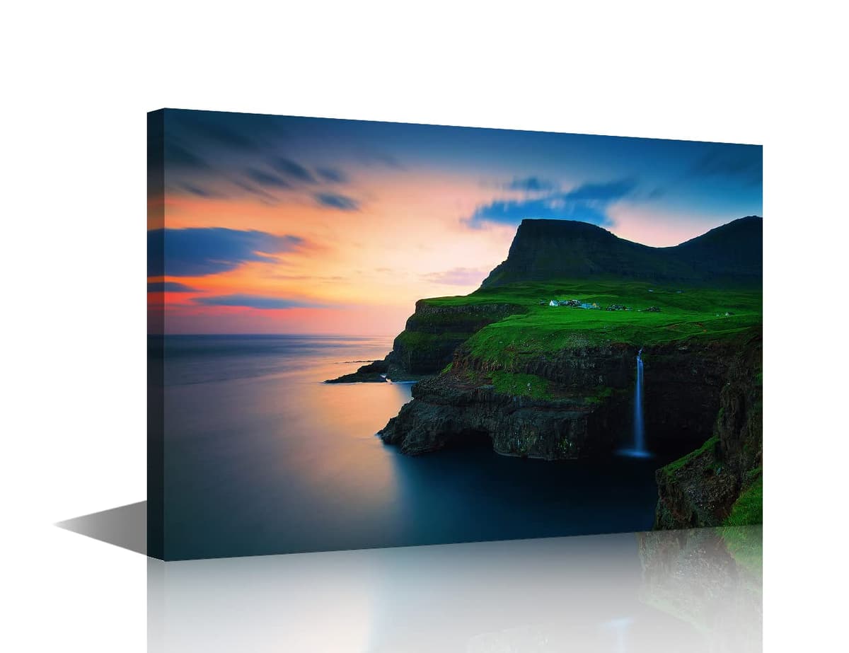 Wall Art for Living Room Beach Canvas Art Wall Decor Blue Sea Sunset Pictures Print on Canvas Natural Landscape Painting Seascape Artwork Stretched Framed Ready to Hang 12x18inch — view 12