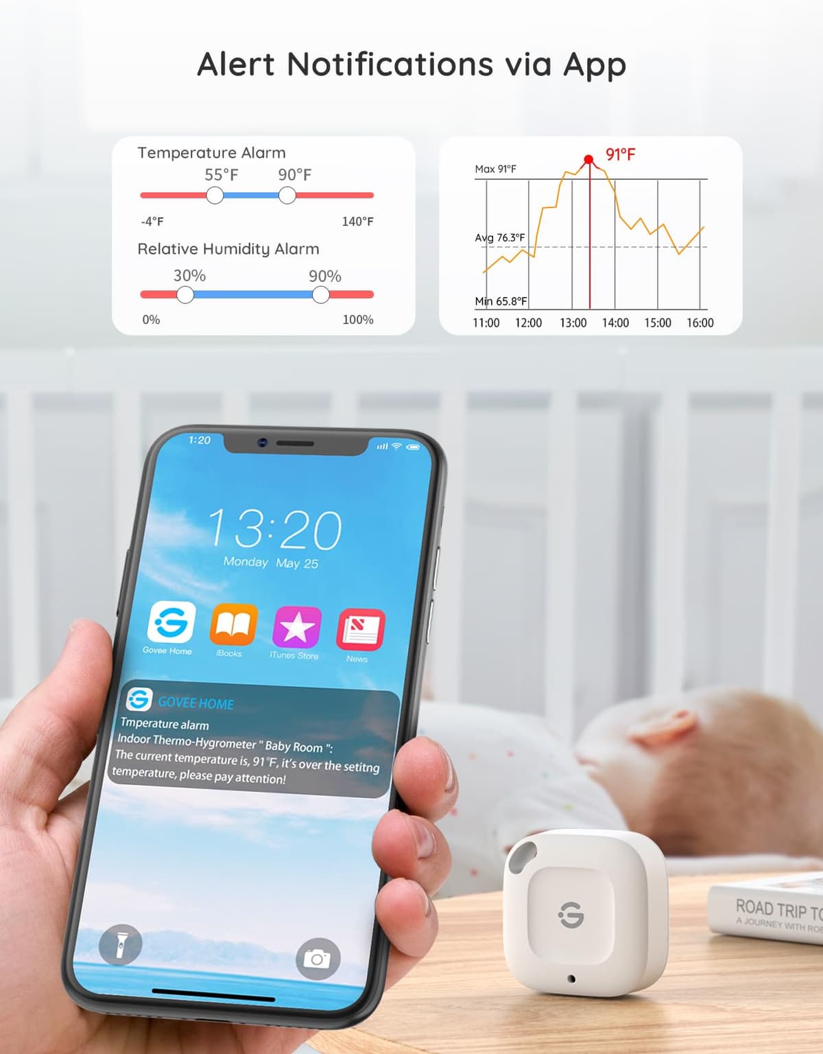 GoveeLife 262ft Bluetooth Thermometer Hygrometer, Smart Temperature and Humidity Meter with App Notification Alarm, 2-Year Free Data Export, Suitable for Bedroom, Greenhouse, Wine Cellar — view 4