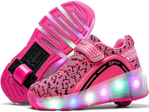 Ufatansy Roller Shoes Girls Boys USB Rechargeable Roller Skate Shoes Light Up Wheels Sneakers Kids(Red, 3 M US = CN 34)