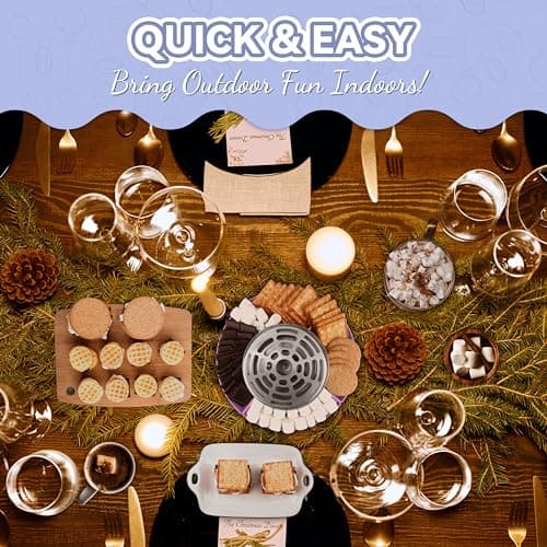 Party Desserts Electric Smores Maker Tabletop Indoor Kit, Indoor Marshmallow Roaster, Smores Station with 4 Compartment Trays & Forks, Great Gift for Adults and Kids in Holidays and Parties (Lavander) — view 2