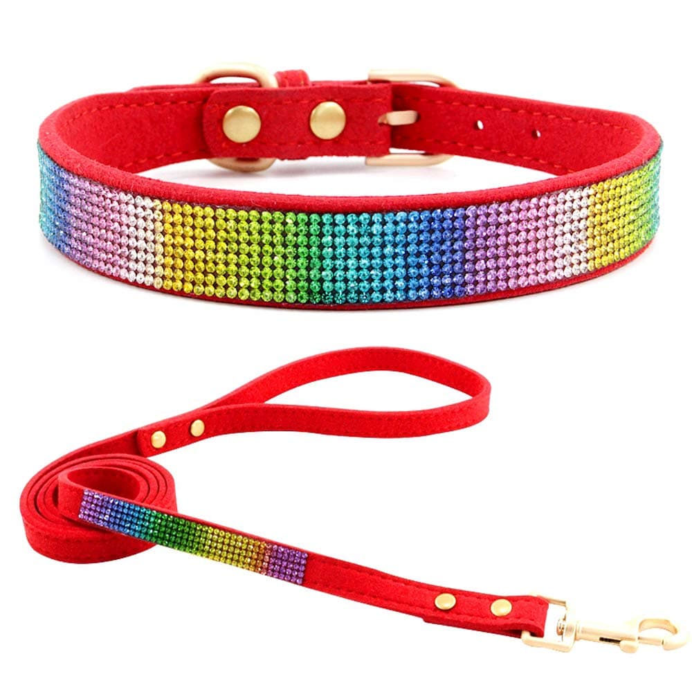 Cute Dazzling Sparkling Elegant Fancy Soft Suede Leather Bling Rhinestone Crystal Jeweled Pet Cat Dog Puppy Collar Dog Leash Combo Set (S, Black-2) — view 25