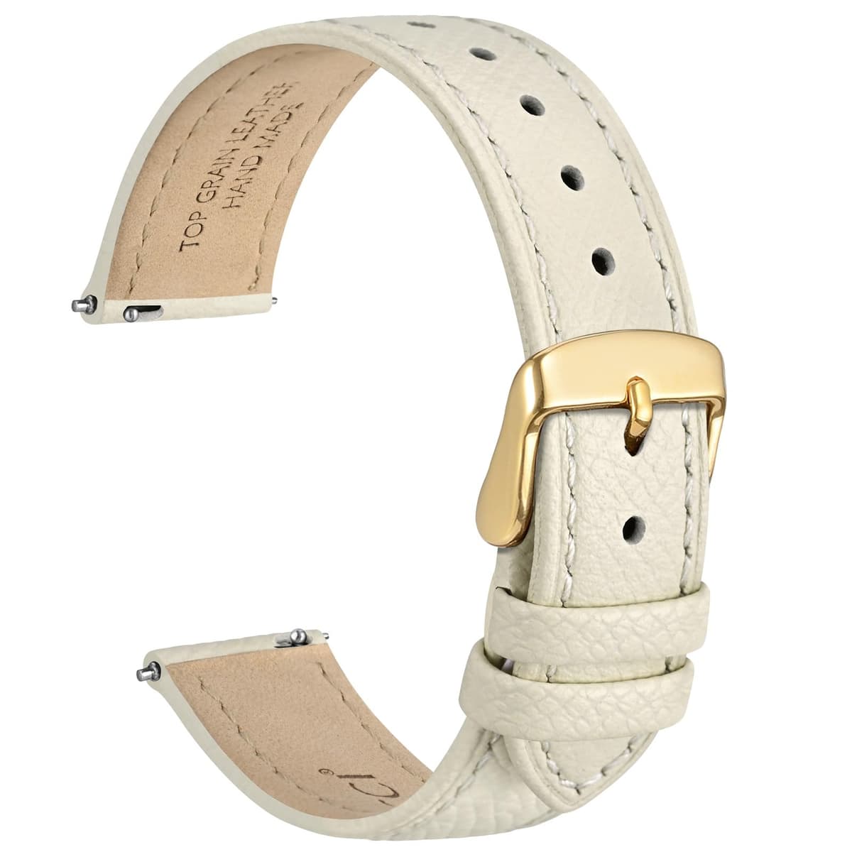 WOCCI Grace Watch Strap, Top Grain Leather, Quick Release Replacement Bands, Stainless Steel Buckle, Band Width 12mm 14mm 16mm 18mm 20mm