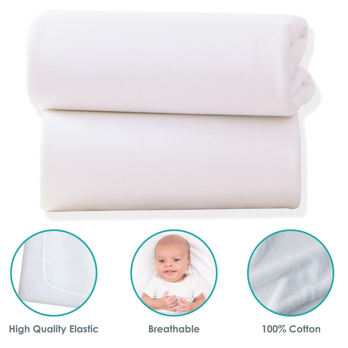 Clair de Lune 2 Pack Fitted Jersey Cotton Cot Sheets 60 x 120 cm (White) — view 3