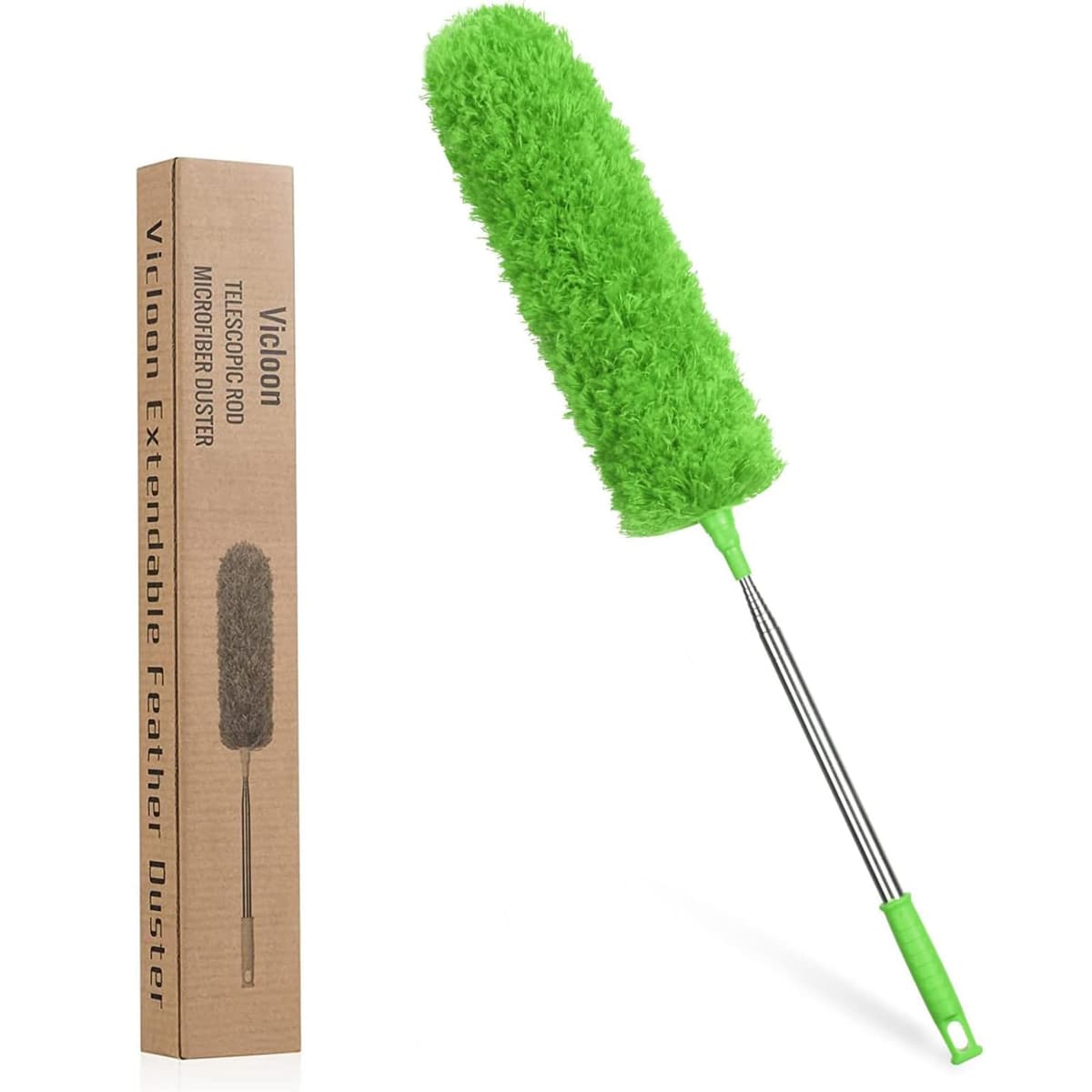 Vicloon Plumero de Limpieza, Plumero telescópico de 71cm-243cm, Microfibra, Gris, Plumero con 2 en 1 Ranuras Cepillo de Limpieza, Atrapa y Bloquea el Polvo,para Ventanas Persianas Muebles Coches — view 13