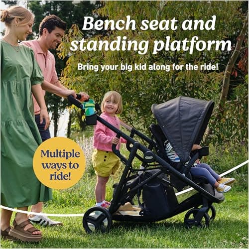 Graco Ready2Grow 2.0 Double Stroller, Twin Baby Stroller Features Bench Seat and Standing Platform Options, Compact Fold Perfect for Baby Travel, Rafa — view 2