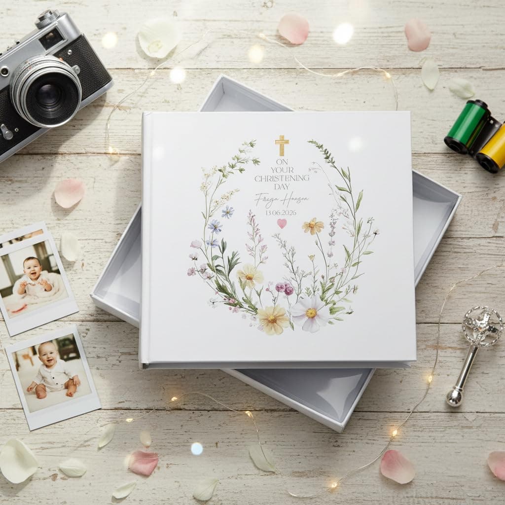 Personalised Christening Baptism Communion Photo Album, Floral Design, Holds 50 Photos, with Writing Space, Gift Box Included — view 5
