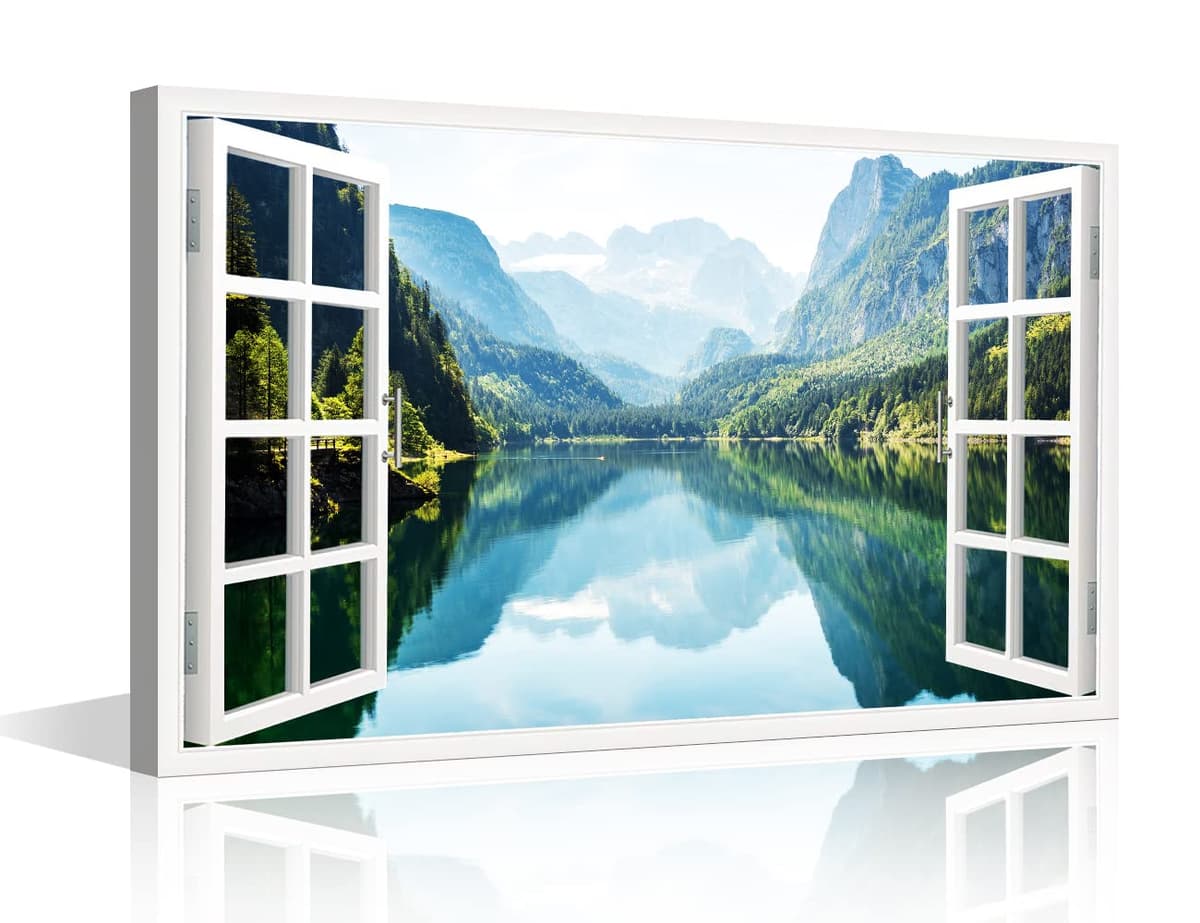 TISHIRON 3D Window View Seaside Effect Canvas Wall Art Prints for Living Room Bedroom Decor Office Kitchen Home Decoration Framed Ready to Hang 12x18inch — view 17