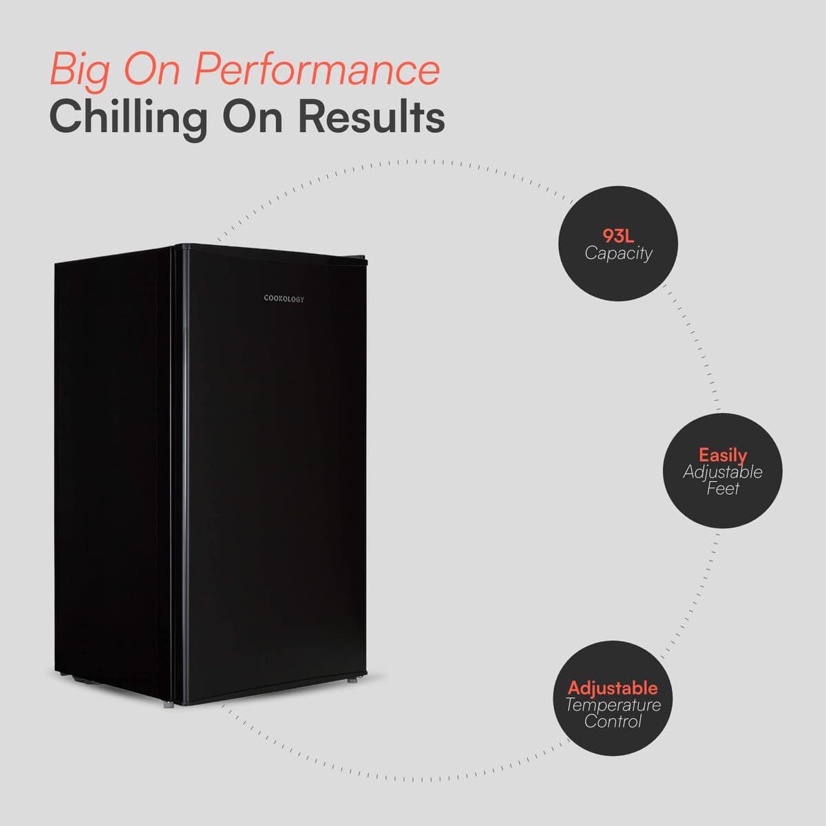 Cookology UCIF93BK Freestanding under counter Fridge in Black - 93 Litre Capacity - Adjustable Temperature Control & Legs - With Chiller Box — view 3