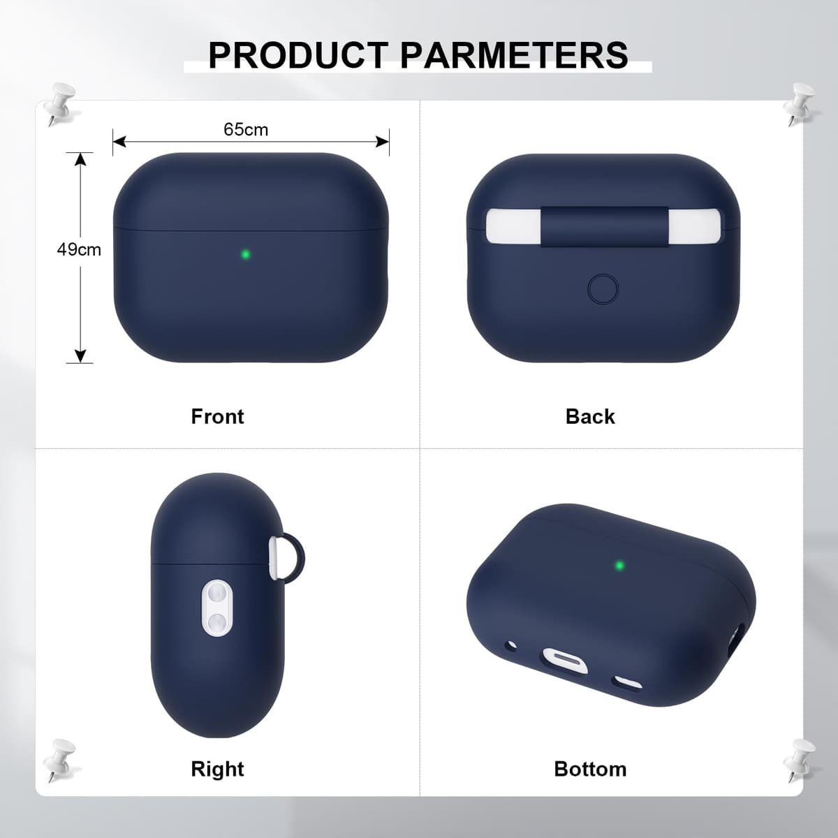 Funda Silicona Compatible con AirPods Pro 2.ª Generación, Ultradelgada Fundas Protectora de Silicona para AirPods Pro 2.ª Generación 2022, LED Visible Frontal, Azul Oscuro — view 5