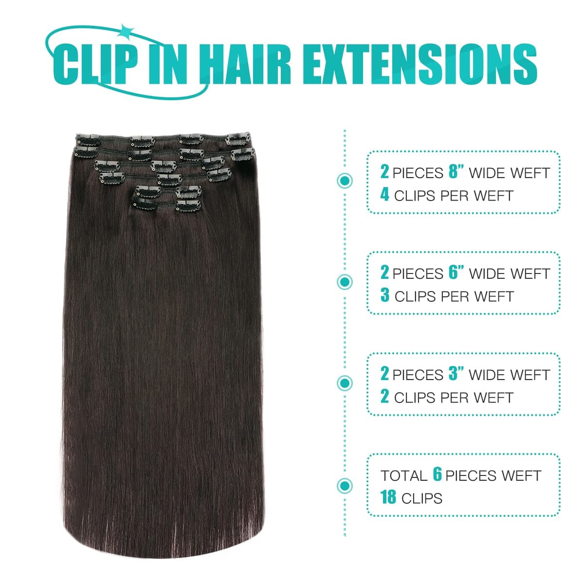 SURNEL Extensiones De Clip De Pelo Natural 120g 45cm 6 Piezas Negro Natural Extensiones De Clip De Humano Real Extensiones Pelo Remy(C#1B-45cm) — view 4