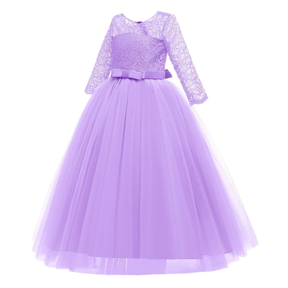 IWEMEK Flower Girls 3/4 Sleeve Floral Lace Tulle First Communion Pageant Dresses Kids Big Girls Princess Birthday Carnival Christmas Bridesmaid Wedding Party Prom Ball Gown 2-14 Years — view 5