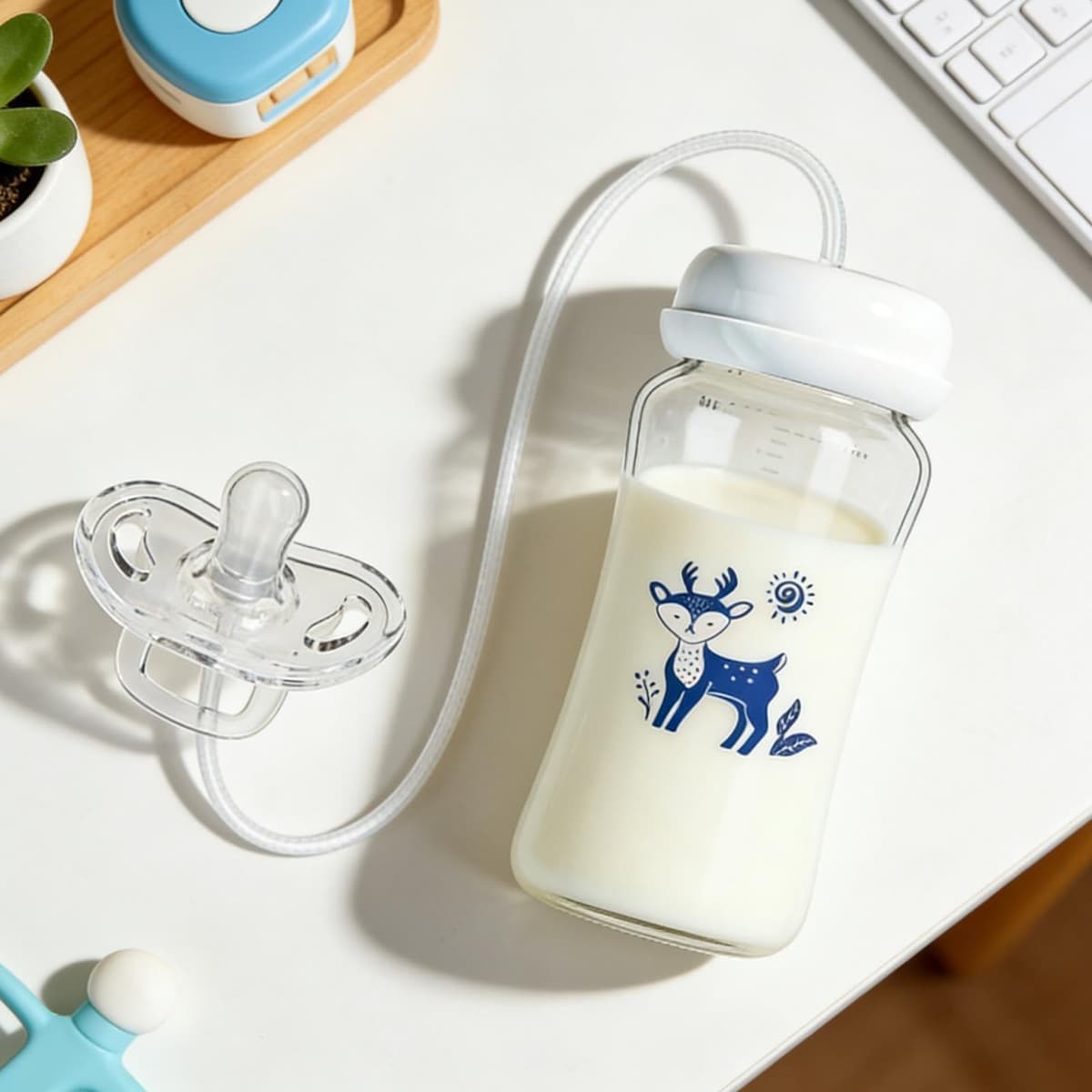 Pacifier Bottle - Leakproof Silicone Anti-Colic, Standard Size with Soft Nipple, High Grade Food Silicone, Aesthetic Small Finish, Boys Girls Tool for Home, Daycare-Friendly Bottle — view 9