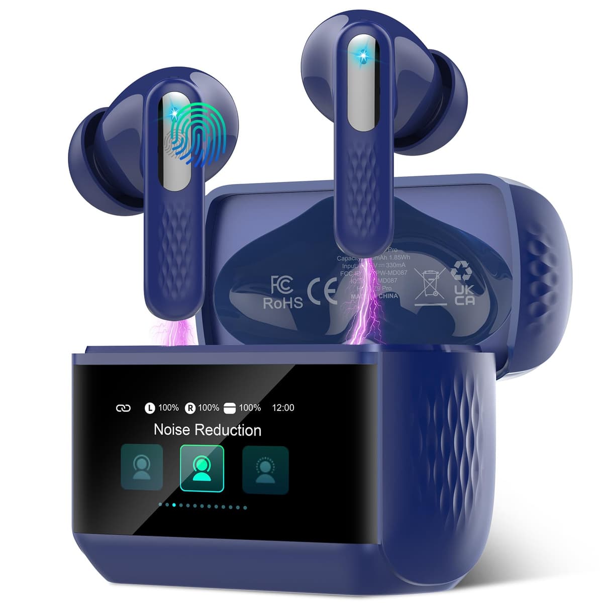 Wireless Headphones with LED Touch Screen, Bluetooth 5.4 HiFi Stereo Headphones with HD Mic, 48H Wireless Headphones with Noise Reduction ANC+ENC, IP7 Waterproof, Glossy Black — view 13