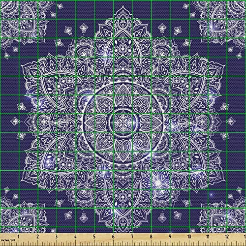 Ambesonne Ethnic Fabric by The Yard, Floral Ornament Round Mandala Paisley Inspired Retro Style, Decorative Fabric for Upholstery and Home Accents, 3 Yards, Blue Indigo