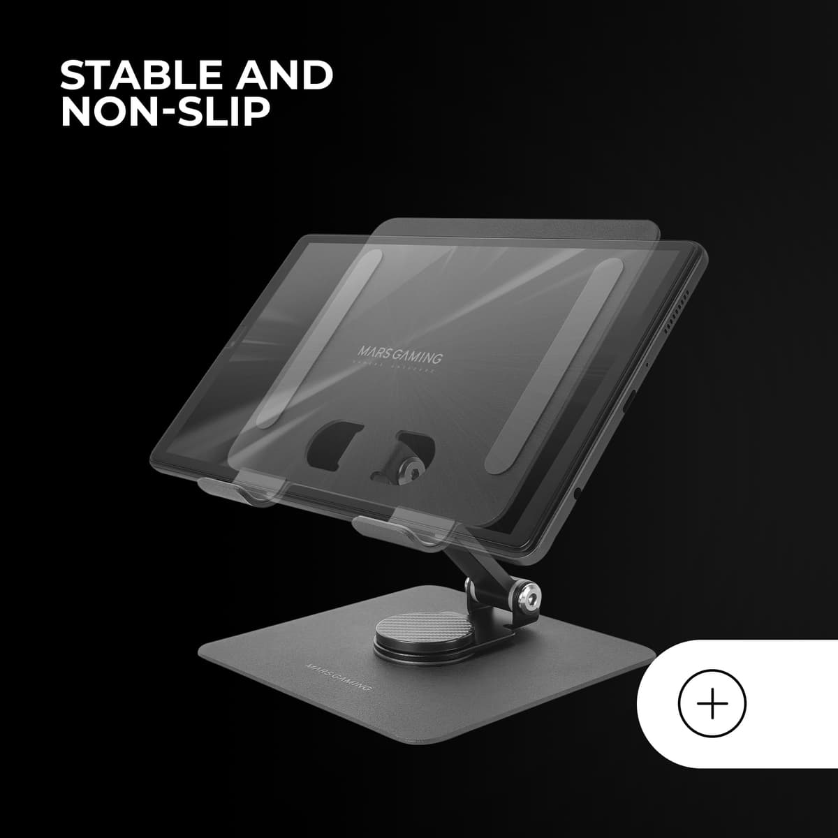 Mars Gaming MA-RST 2-in-1 Convertible Tablet Stand to 13 Inches, 360° Rotatable + Adjustable Height and Angle 180°, Lightweight Steel Folding Tablet Stand, Non-Slip, Black — view 5