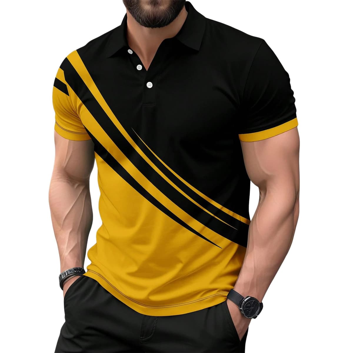 Polo Hombre Manga con Bolsillo en el Pecho Golf Polo Transpirable de Secado Rápido Poloshirt Deporte Hombre Slim Fit Tshirt Verano Camisa Hombre — view 8