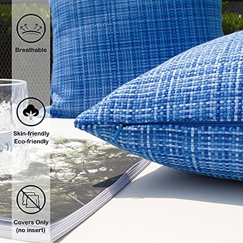 Kevin Textile Pack of 2 Decorative Outdoor Waterproof Throw Pillow Covers Lumbar Pillowcases Modern Cushion Cases for Patio Couch Bench 12 x 20 Inch Blue — view 2