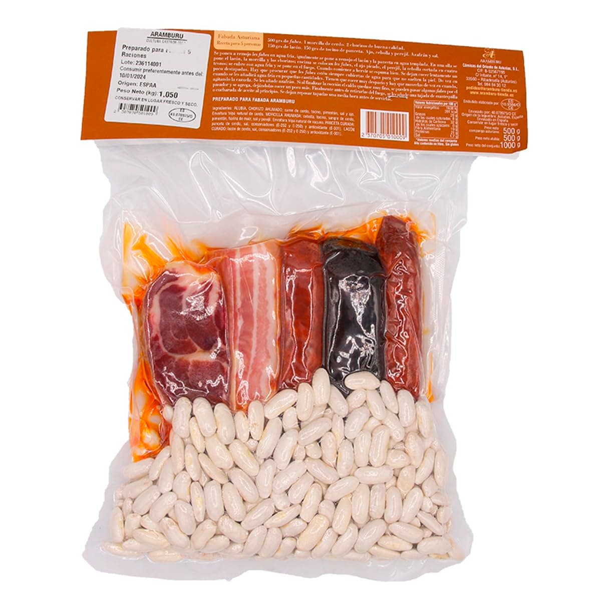 ARAMBURU Pack para Fabada Asturiana, Alubia Blanca y Compango, 5 Raciones, 1060 gr., Sin Gluten, Sin Lactosa — view 2