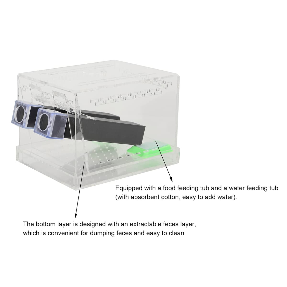 aqxreight Bolígrafo Acrílico para Grillos con Tubos, Kit para el Cuidado de Cucarachas, Cajas para Reptiles, Insectos, un Kit de Cuidado para Grillos, Portero de Críquet, Portero de Críquet con (#2) — view 3