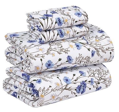 RUVANTI 100% Cotton Percale Sheets Queen Size, Sweet Pea